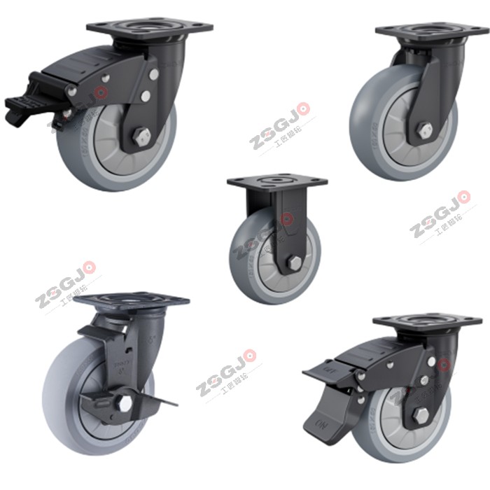 工匠牌TPR材质重型脚轮定向万向刹车承重180kg-320kg